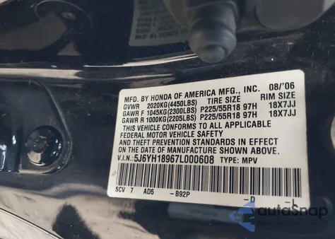 2007 Honda Element Sc z USA, uszkodzony, nr VIN 5J6YH18967L000608